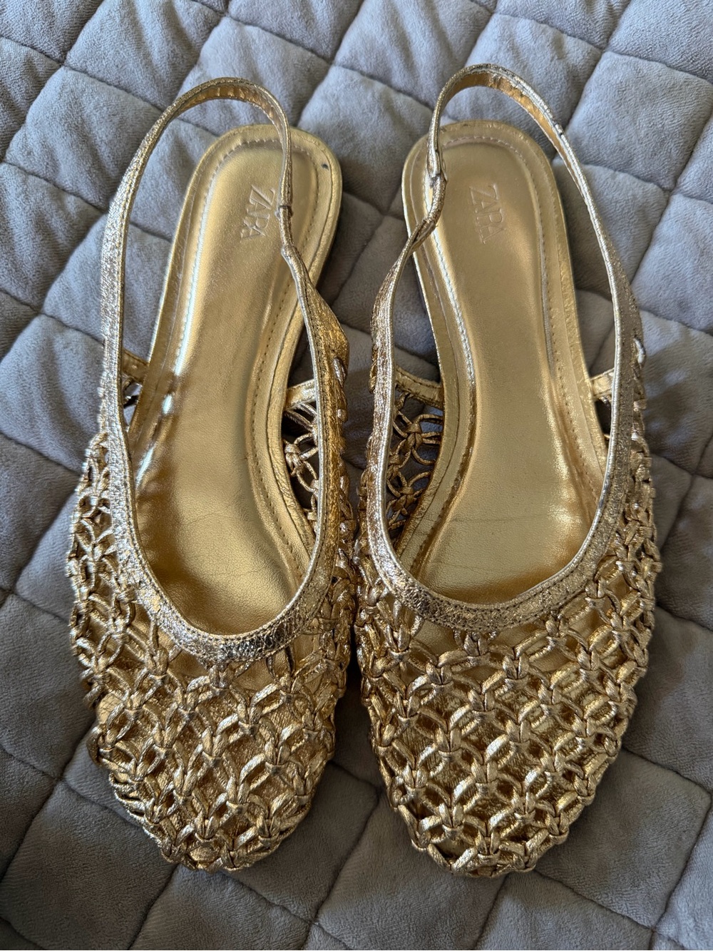 Zara Gold Woven Slingback Flats - Metallic Gold Women’s Shoes